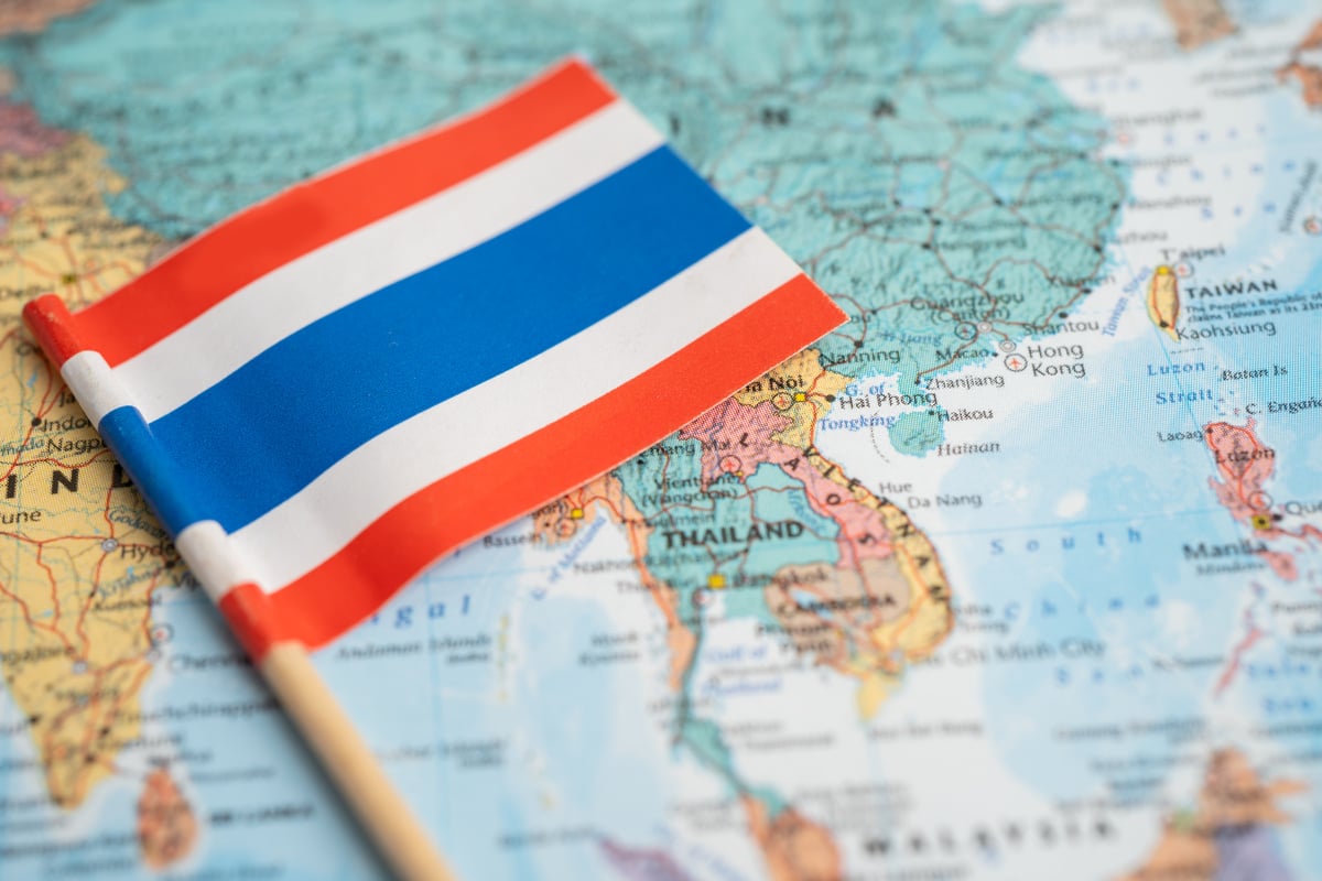 Flag of Thailand on World Map